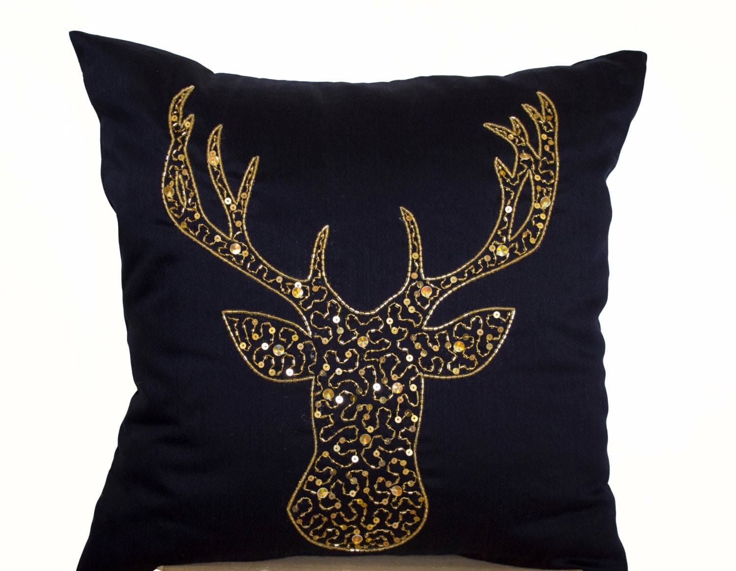 Deer Pillows Animal pillow stag embroidered in gold sequin