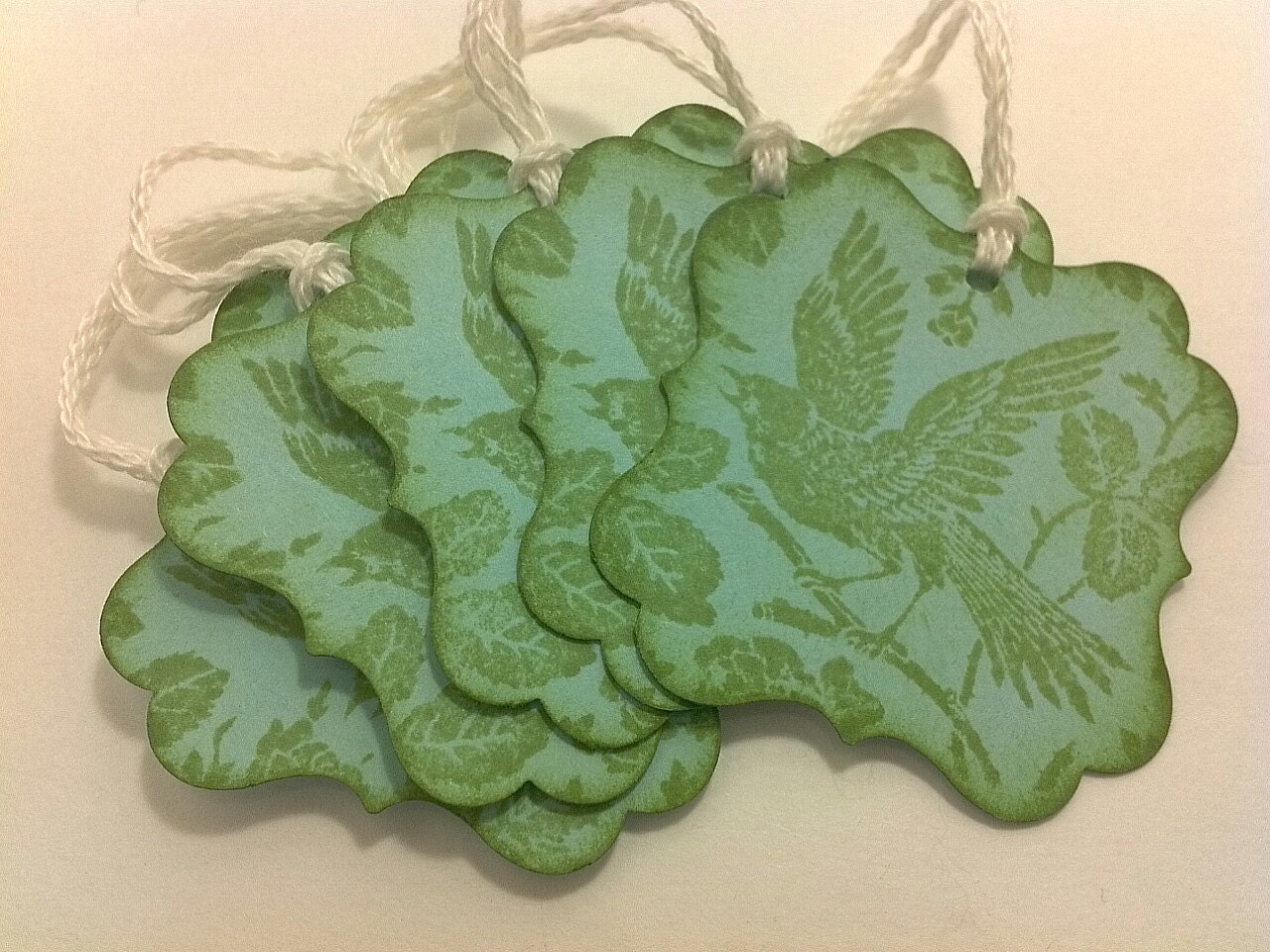 Vintage Bird Tags in Blue and Green by MollyDeesigns on Etsy