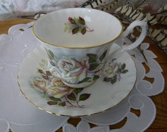 Vintage Royal Albert White Rose Cup and Saucer Circa 1940s to 1970s