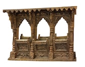 Hand Carved 3 arch window mirror Rare Rustic Antique Jharokha India WAll art