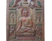 Hand Carved Wall Panels Indian Buddha Holding Alms Bowl Door Panel 72" X 36"