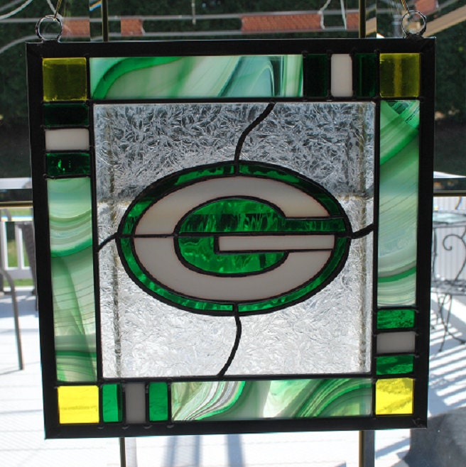 Stained glass Green Bay Packers panel suncatcher wall hanging