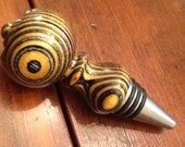wood turned wine bottle stopper with stainless steel stopper