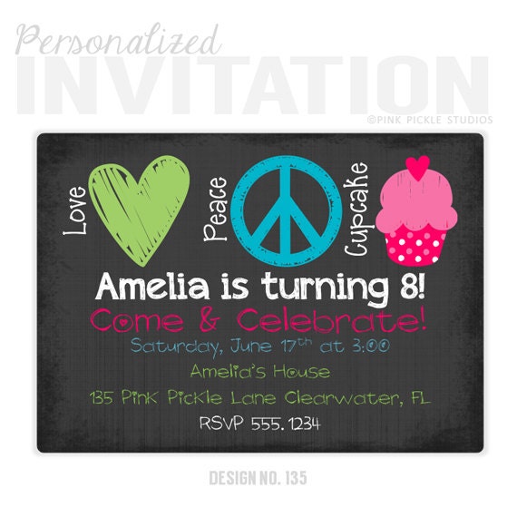 Items similar to Peace Sign Invitations, Birthday Party Invitations ...