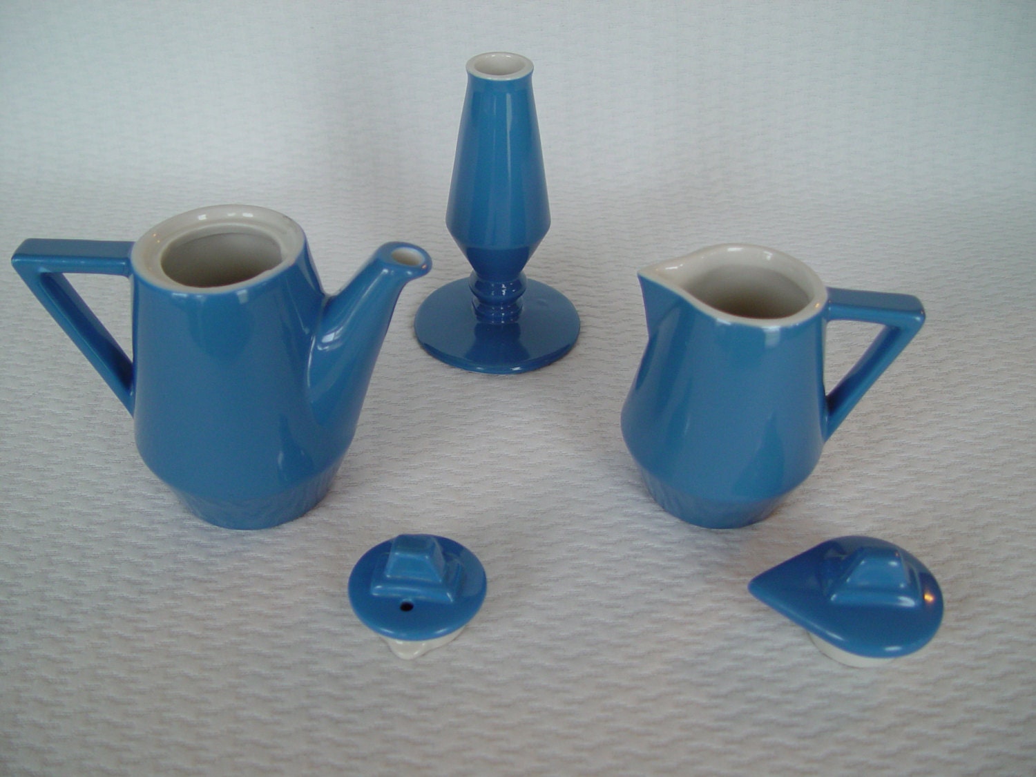 Vintage Hall Pottery National Pattern Teapot Creamer and Bud