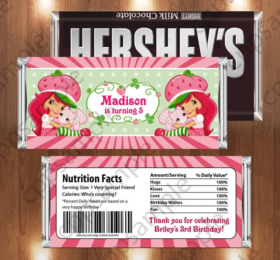 Items similar to Strawberry Shortcake Printable Candy Bar Wrappers ...