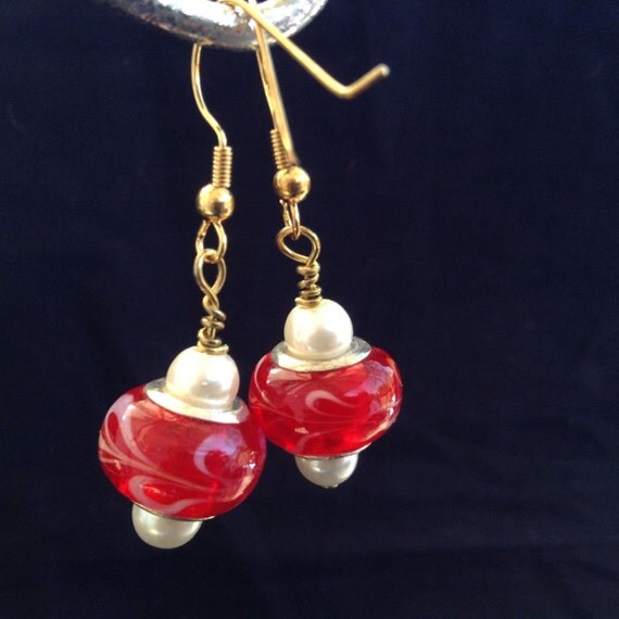 Items similar to Really red dangle earrings on Etsy