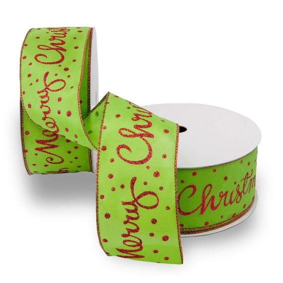 lime green merry christmas script wired ribbon lime green merry christmas script wired ribbon