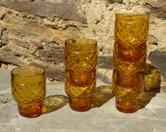 Six French fifties 50's Pernod S A amber glasses.