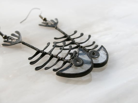 Fish Bone Earrings, Clear Skeleton, Statement Jewelry, Summer Fashion, Unique Fish, Pisces