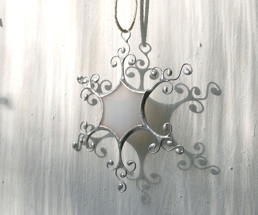 Winter snowflake ornaments, White stained glass snowflake, Christmas ornaments