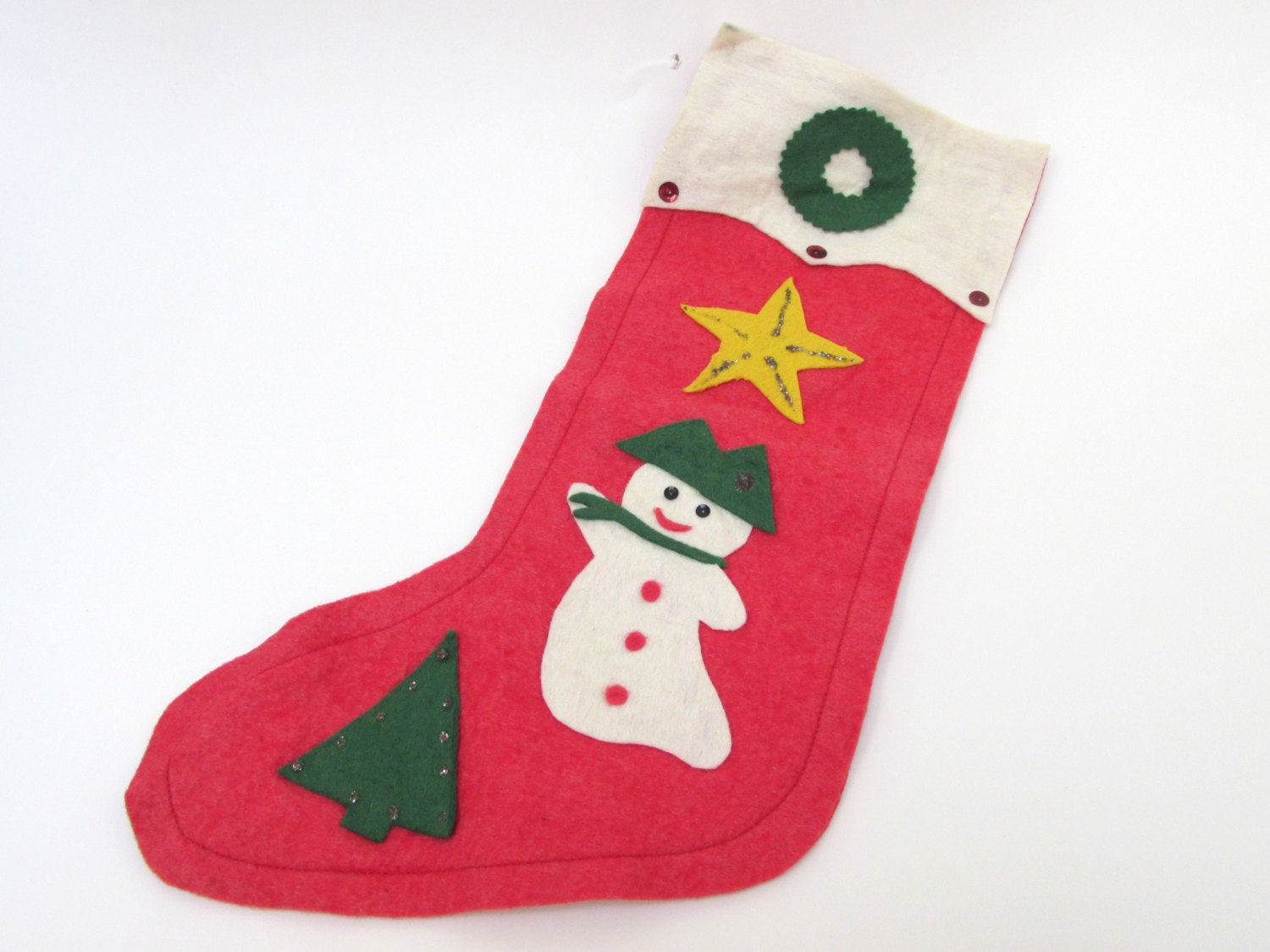 Vintage Red Felt Christmas Stocking with by CreekLifeTreasures