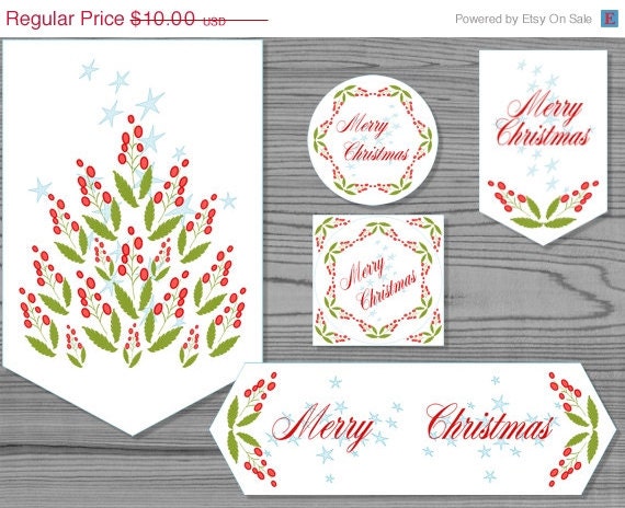 ON SALE 50 % OFF Merry Christmas printable party pack, bunting banner, party circle, squares, gift tags, long labels, instant download, read Il_570xn