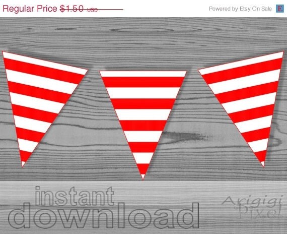 ON SALE 50 % OFF red white striped flag, party printables, instant download, Diy party decorativ garland Il_570xn