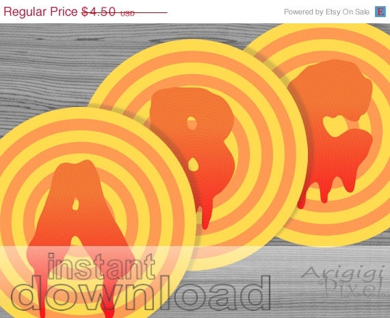 ON SALE 50 % OFF large Halloween alphabet number circle 6 in, orange dripping alpha, printable Pdf files, party printables, instant download Il_570xn