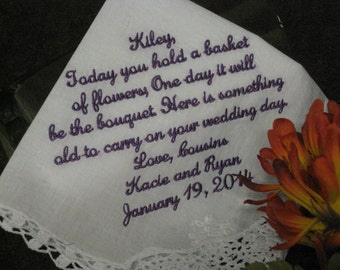 Flower Girl Handkerchief - Wedding hankerchief - something old hankechief Wedding Day - Hankie - Hanky - Flower Girl