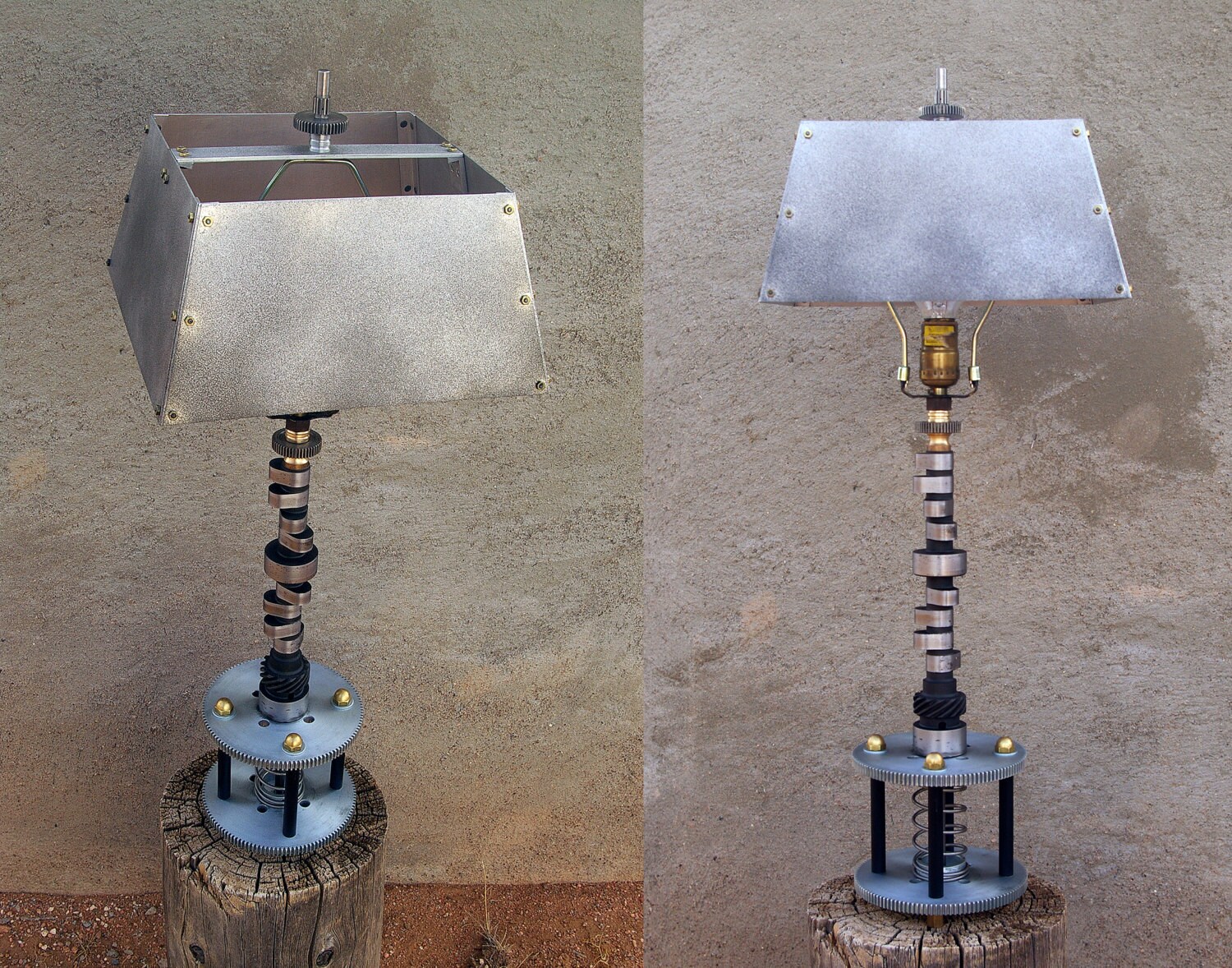 Camshaft Lamp with hand made shade And Free by CrazyWhiteMan