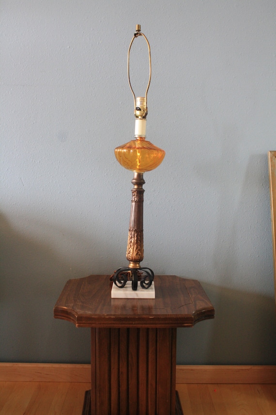 Reserve Vintage Amber Glass Lamp Orange Brass Table Lamp
