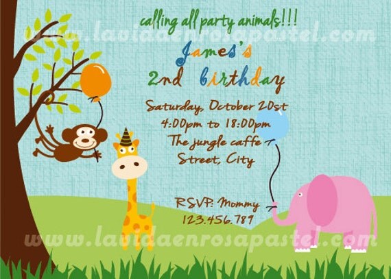 Custom Printable Party Animals Invitation - Colorful Animals Birthday Party - Girl Boy Birthday - Free Thank you card Il_570xn