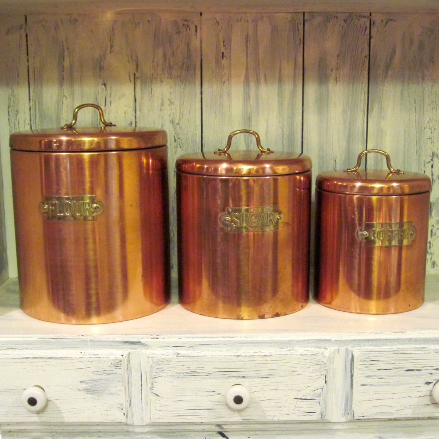 Vintage copper sugar flour coffee canister set 1950s retro
