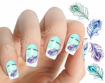 Nail Art Decals, Water Slide Nail Stickers, Peacock Feather