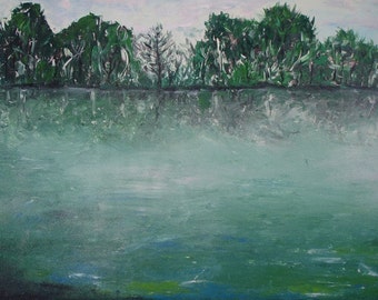 GREEN LAKE - Original Acrylic Landscape Art, size: 22,5" X 38,3" (58 X 98 cm)