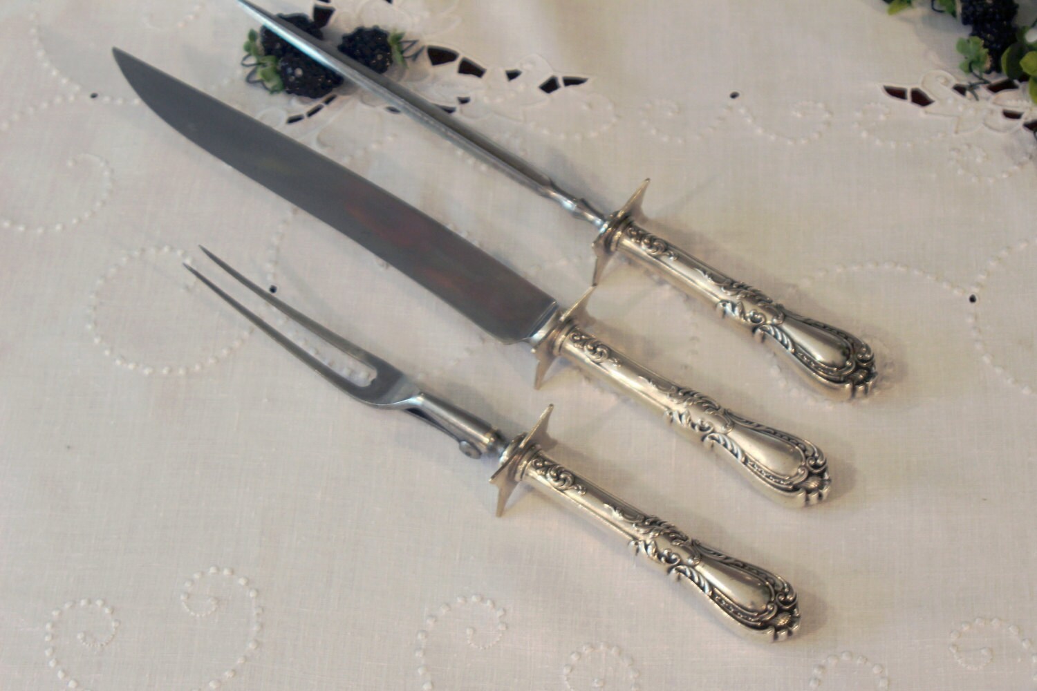 Antique 3 Piece Carving Set 1847 Rogers Bros. 1890 Navarre