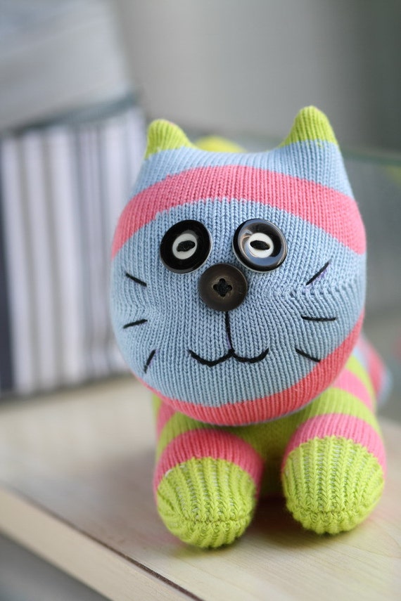 Handmade Sock cat Stuffed Animal Doll Baby Toys by Toyapartment