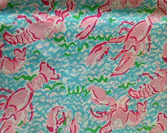 3 square patches of Lilly Pulitzer fabric in Lobstah Roll - perfect for Sorority / Greek letters!