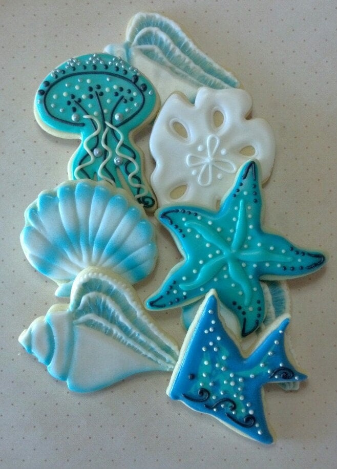 Sea Life Cookies Shell Cookies Jelly Fish Cookies Nautical