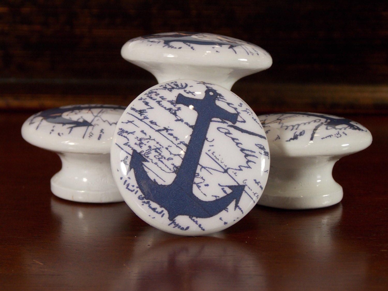 11/2 Anchor Dresser Knobs Nautical Navy Blue by dynastyprints