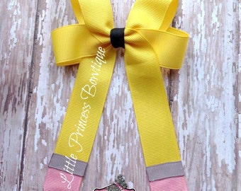 Cute Pencil Hair Bow, Back to School Bow