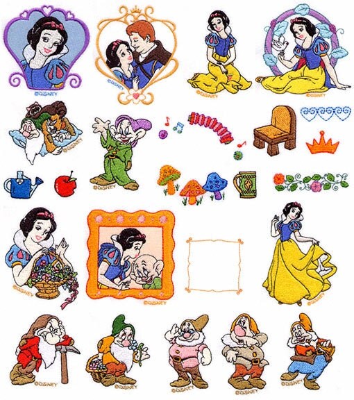 Snow white and seven dwarfs embroidery designs for brother