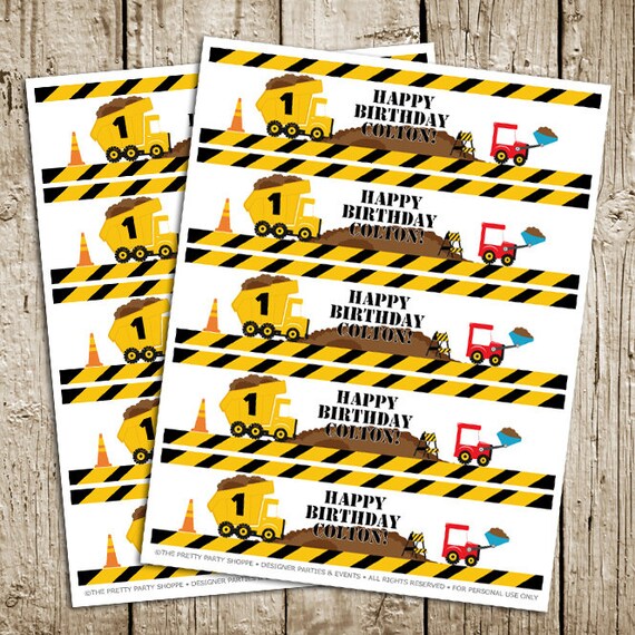 construction themed digital printable water bottle labels diy