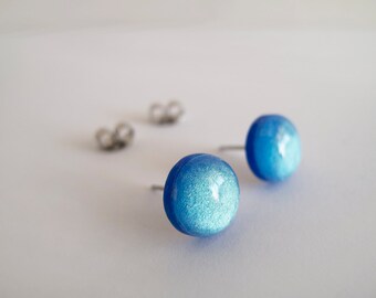 Shimmer Royal Blue Stud Earrings - Hypoallergenic Surgical Steel Posts