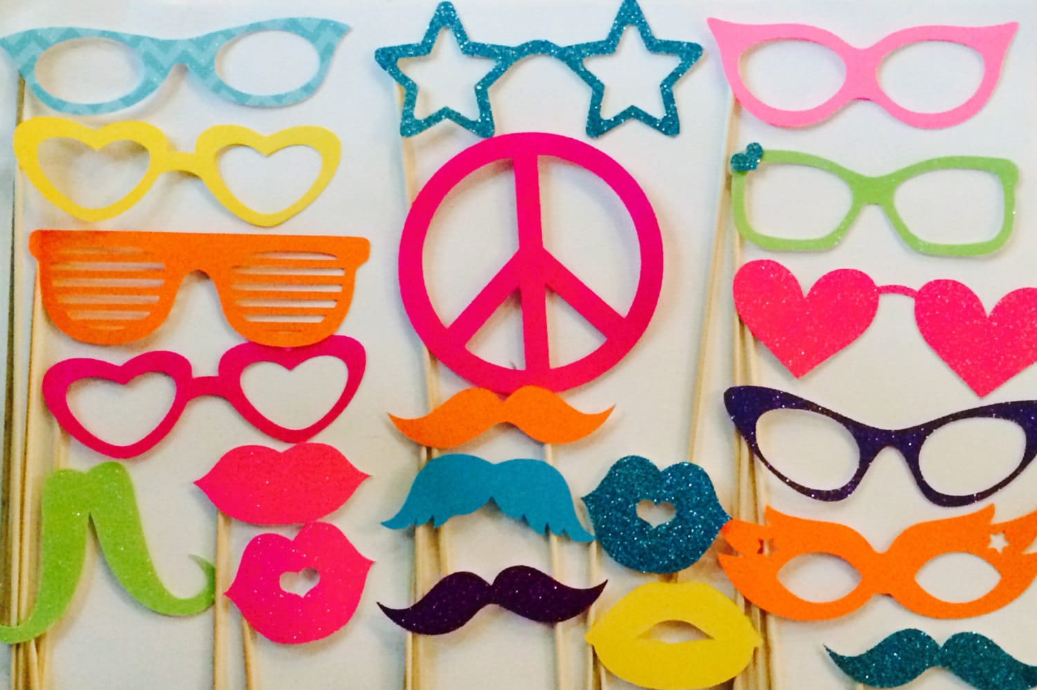 20 Piece Neon photobooth Photo Booth Props Mustaches and