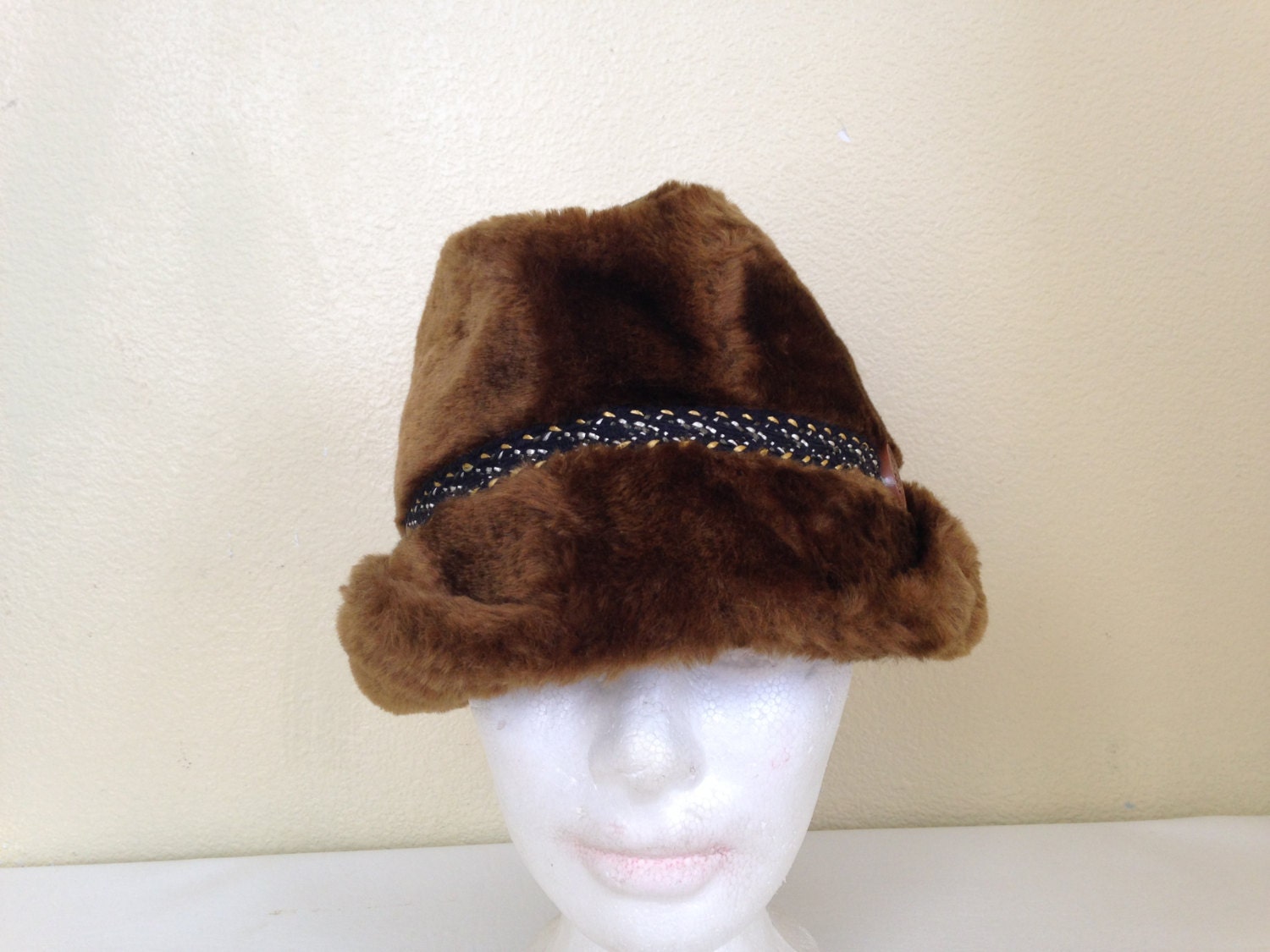 Vintage Men's Brown Faux Fur Winter Hat Size by NVMercantile
