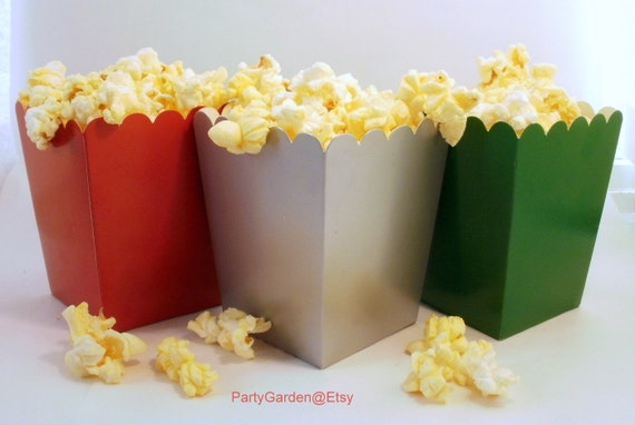 24 Christmas Holiday Mini Popcorn Box Set - Red , Green and Silver Il_570xn