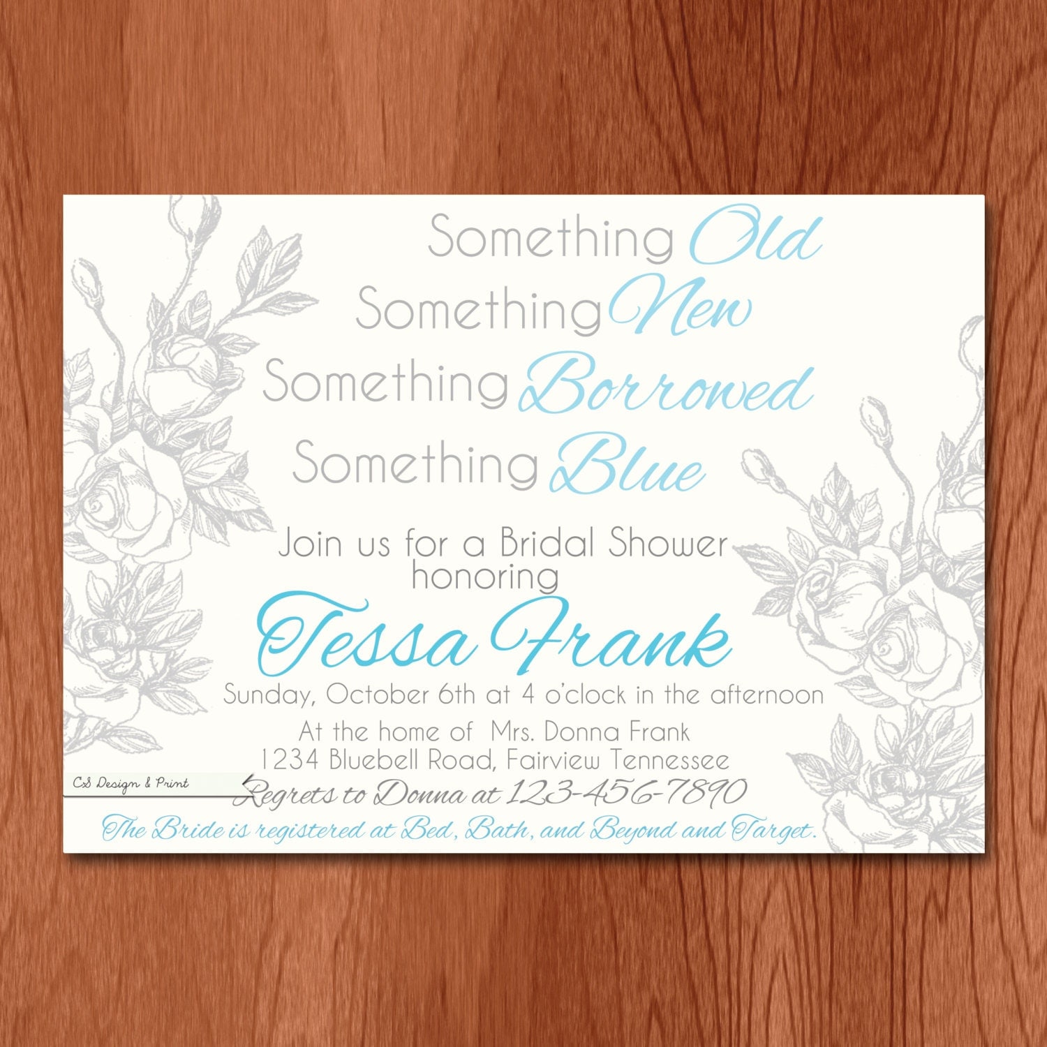 Something Blue Bridal Shower Invitation Printable Invitation