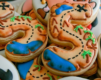 One dozen (12) TREASURE MAP NUMBER Sugar Cookies