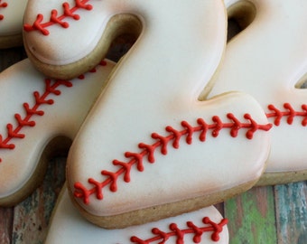 One dozen (12) VINTAGE Style BASEBALL NUMBER Sugar Cookies