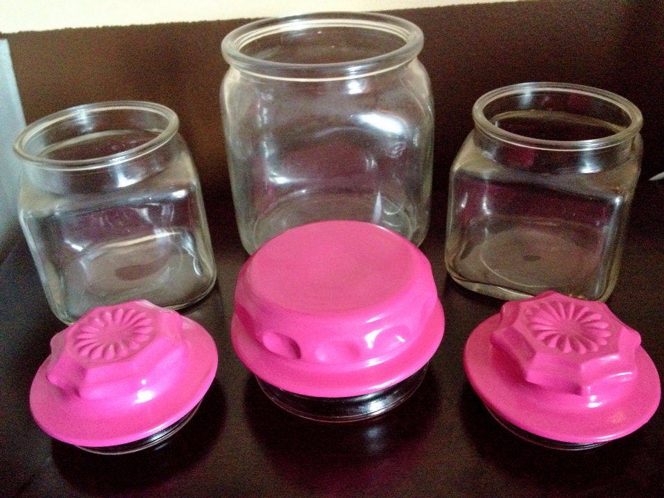 Canister Set Hot Pink Canisters Up-Cycled Glass Canisters