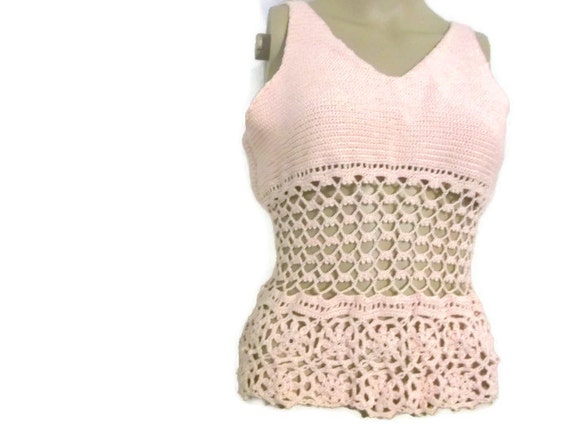 Sleveless Woman crochet Tank Top Shirt Handmade Pink Crochet Top medium size