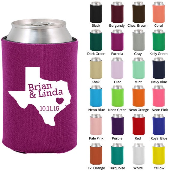 Wedding Beer Coozies (Clipart 1820) State of Texas - Personalized Koozies - Custom Koozies - Wedding Favor Koozies - Koozie
