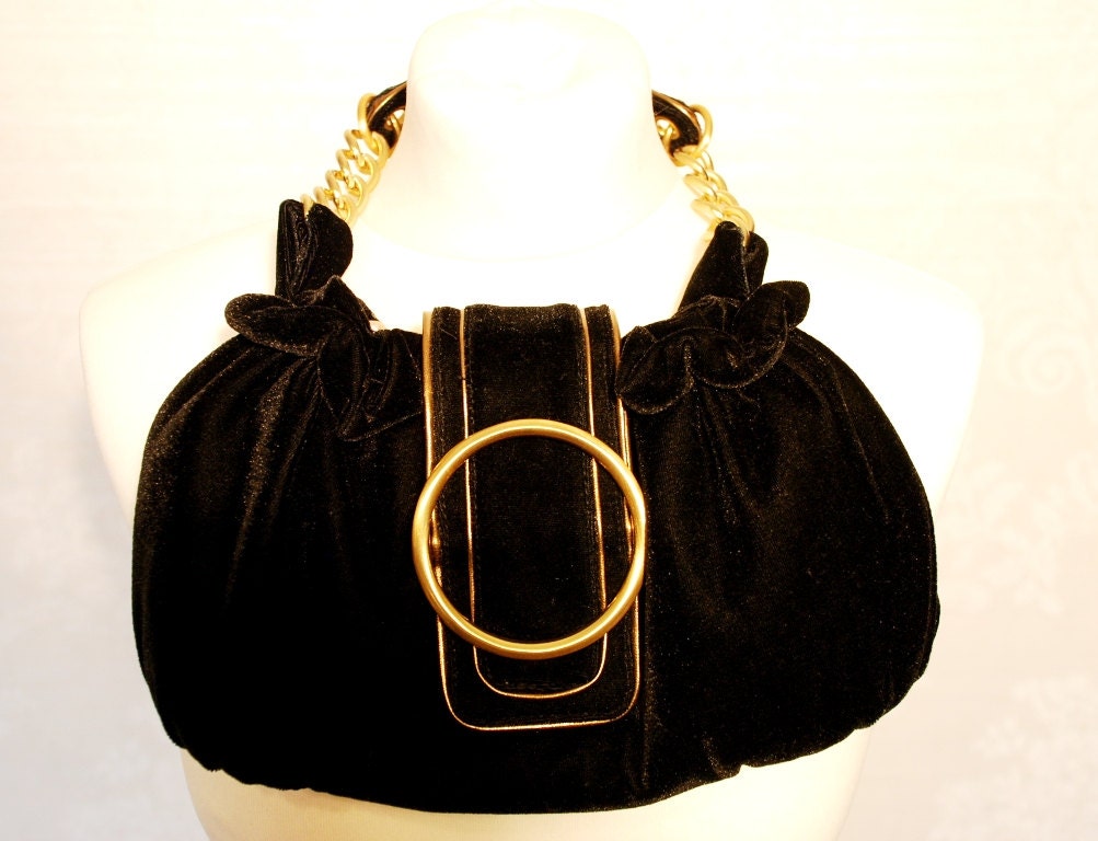 Vintage Black Velvet Small Handbag / GIONNI Evening Handbag