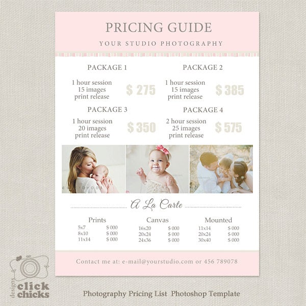 Photography Package Pricing List Template Photography