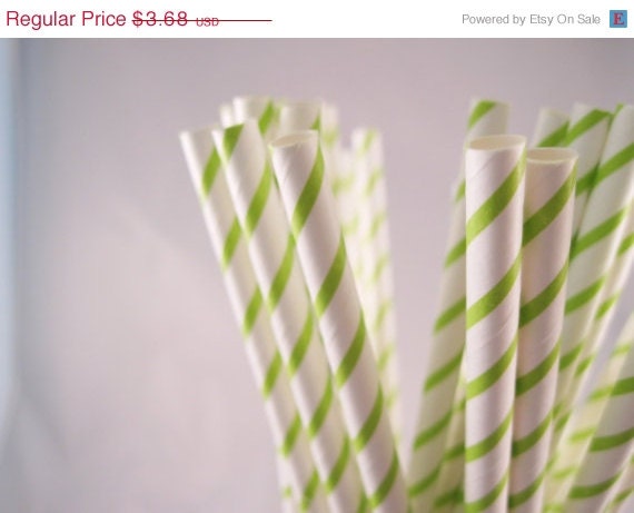 ON SALE - 25 Lime Green Narrow Stripe Straw - ships less than 24 hours Il_570xn