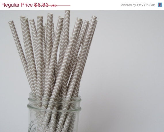 10% off - 50 grey / silver and White CHEVRON Paper Straw - ships less than 24 hours Il_570xn
