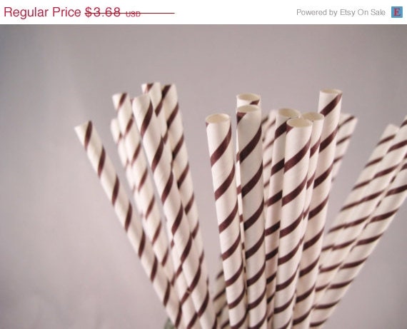 ON SALE 25 Dark Chocolate Brown Narrow Stripe Straw - ships less than 24 hours Il_570xn