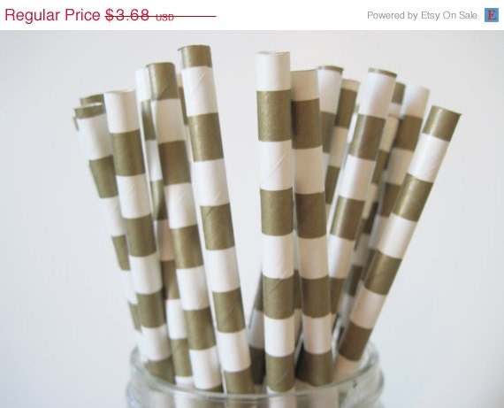 ON SALE 25 Metallic Gold Horizontal stripe Rugby Paper Straw - ships less than 24 hours Il_570xn